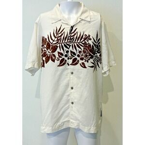 Honolua‎ Surf Co Men's Hawaiian Shirt Size M White/Brown Hibiscus Aloha Resort
